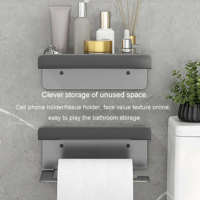 Stainless Steel Bathroom Roll Paper Holder No-Punch Cell Phone Storage Shelf, Style: Paper Rack (...