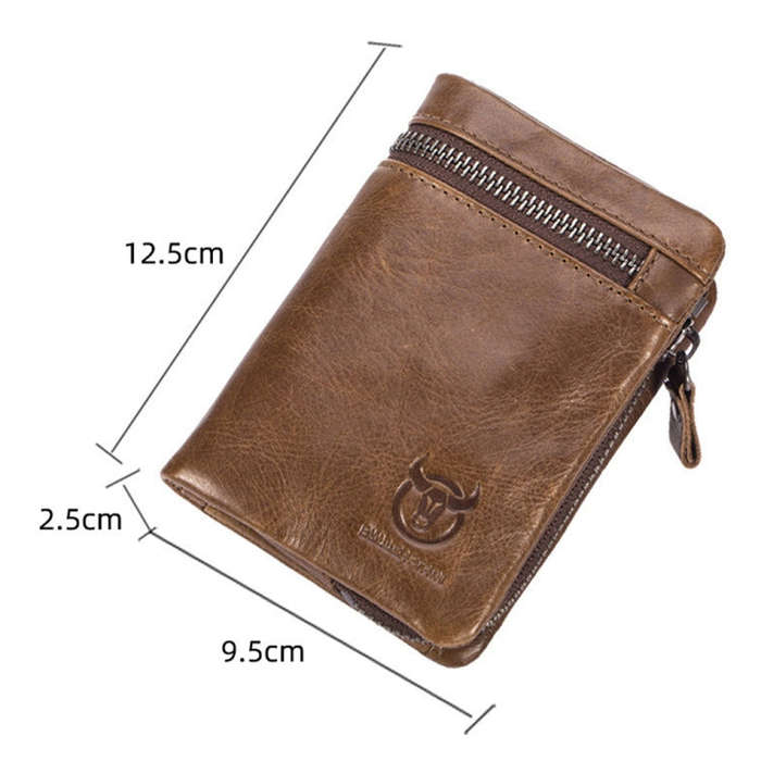 BULL CAPTAIN 03 Large-capacity Folding Multi-card Slot Cowhide Zipper Wallet Coin Clip(Black)