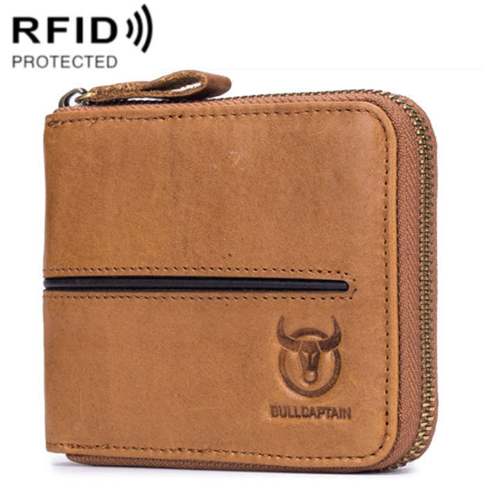 BULL CAPTAIN 042 RFID Anti-theft Cowhide Multi-card Slot Business Card Holder Zipper Wallet(Yello...