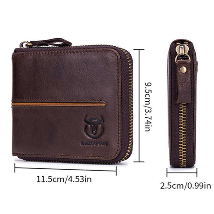 BULL CAPTAIN 042 RFID Anti-theft Cowhide Multi-card Slot Business Card Holder Zipper Wallet(Coffee)