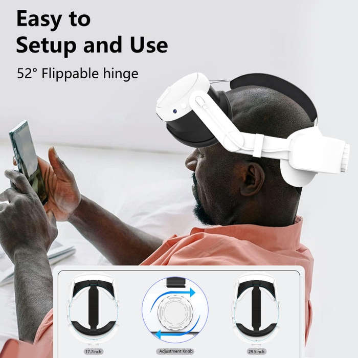 For Quest 3 Rechargeable Headband Adjustable Headstrap Built In 6000mAh Battery(White)