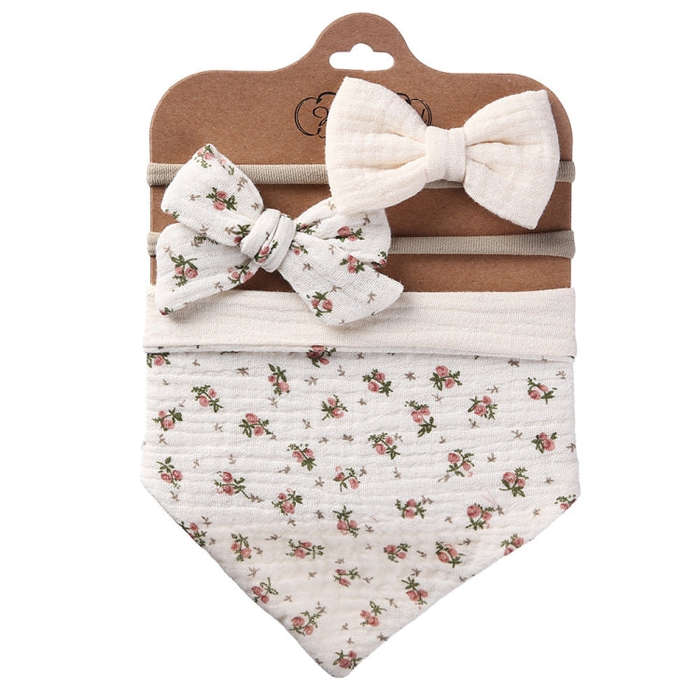 3 In 1 Baby Drooling Towel Cotton Printed Double Sided Triangle Towel Headband Set Waterproof Bib...