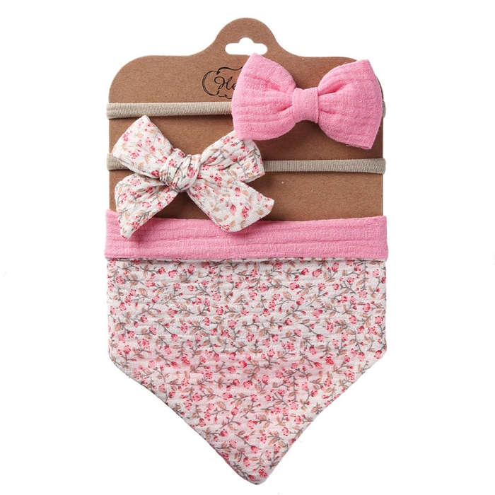 3 In 1 Baby Drooling Towel Cotton Printed Double Sided Triangle Towel Headband Set Waterproof Bib...