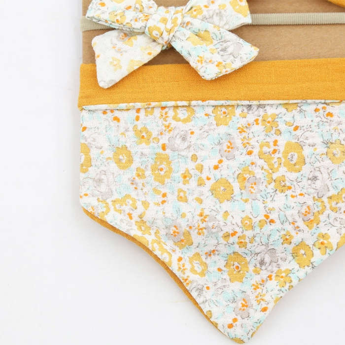 3 In 1 Baby Drooling Towel Cotton Printed Double Sided Triangle Towel Headband Set Waterproof Bib...