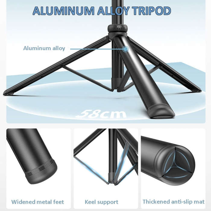 2m Metal Tripod Selfie Stick With 4 Expansion Interfaces for Phone Camera(Black)