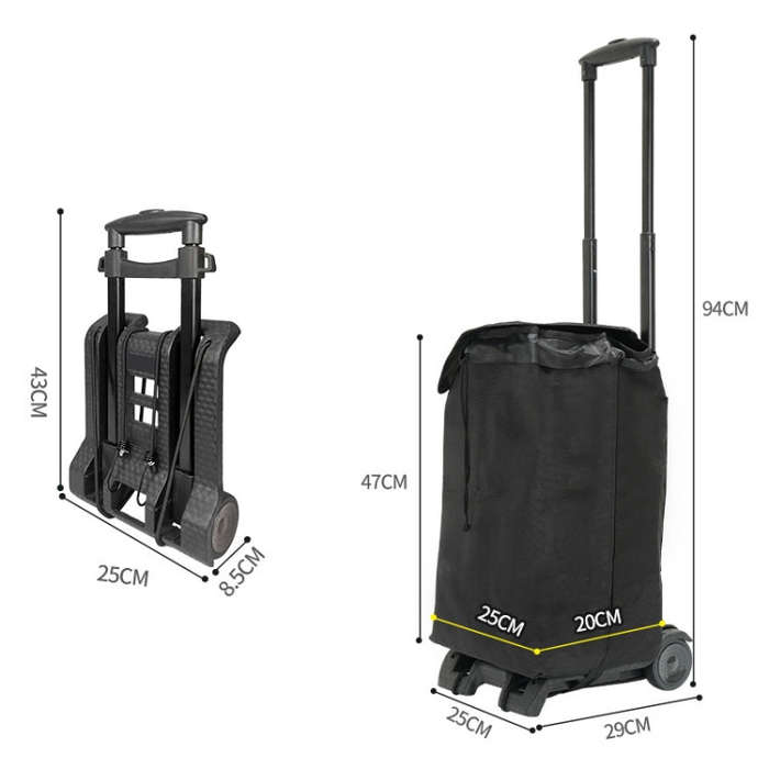 Folding Cargo Handling Trailer Household Grocery Shopping Cart, Color: Black With Bag