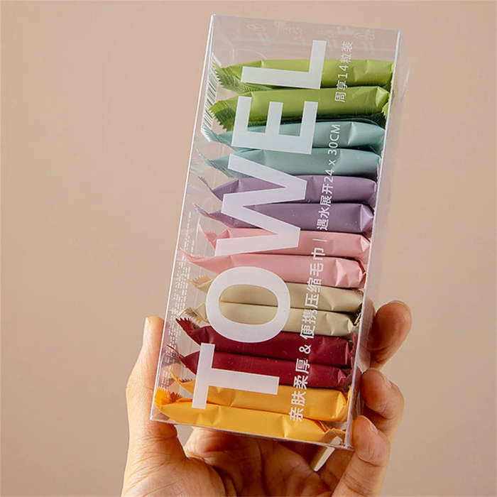 14pcs /Box Disposable Compressed Towel Portable Travel Washcloth Thickened Face Wipe Towel(Macaro...