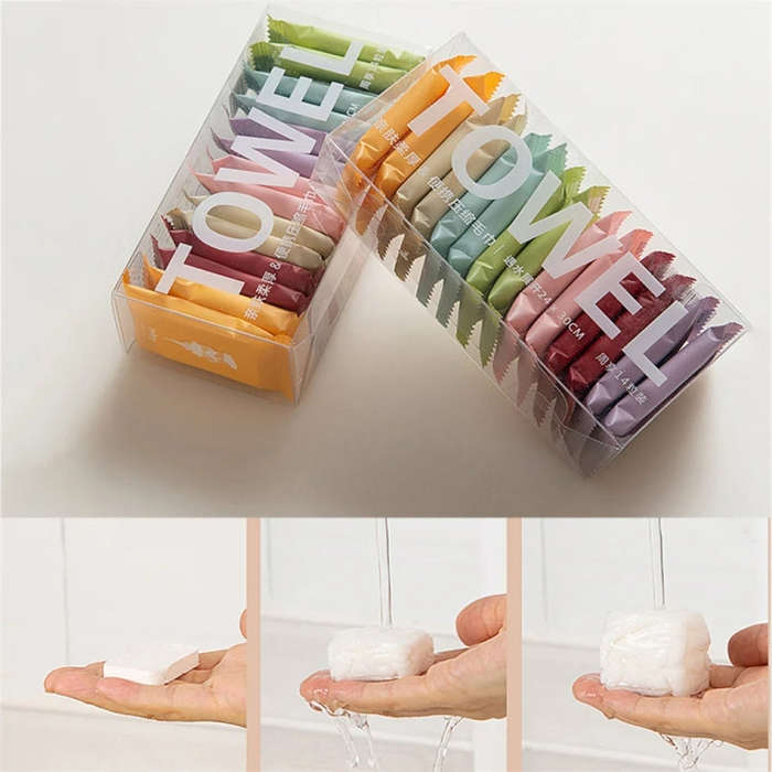 14pcs /Box Disposable Compressed Towel Portable Travel Washcloth Thickened Face Wipe Towel(Macaro...