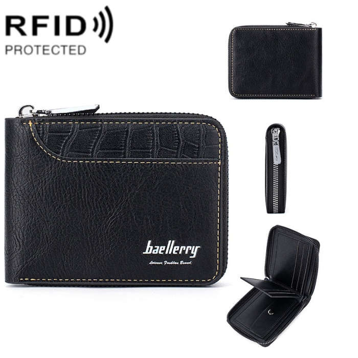 Baellerry D5101 RFID Anti-theft Spliced Short Wallet Retro Multi-card Zipper Coin Purse(Black)