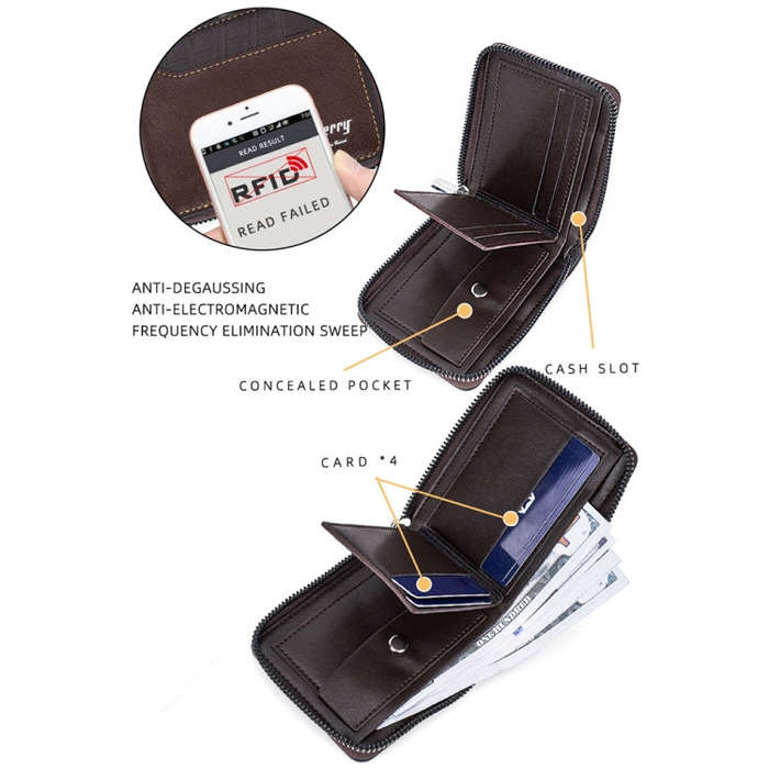 Baellerry D5101 RFID Anti-theft Spliced Short Wallet Retro Multi-card Zipper Coin Purse(Light Brown)