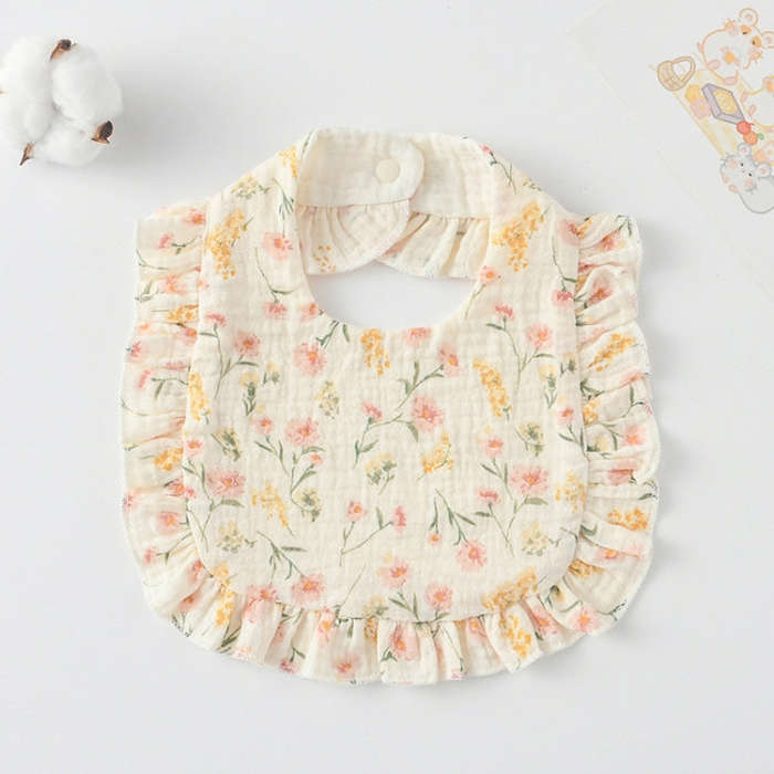 Baby Feeding Bib Ruffle Infants Saliva Towel Soft Cotton Burp Cloth, Style: Floral