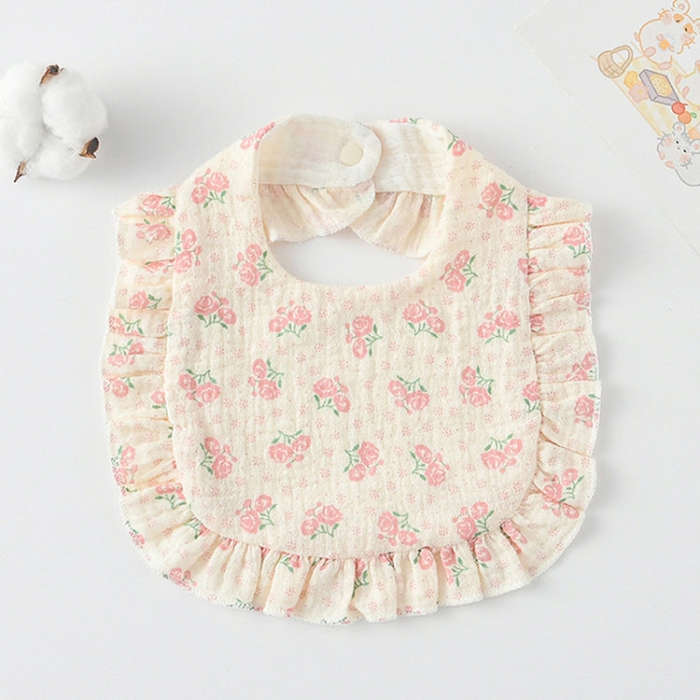 Baby Feeding Bib Ruffle Infants Saliva Towel Soft Cotton Burp Cloth, Style: Pink Rose