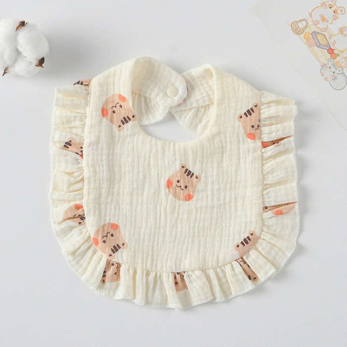 Baby Feeding Bib Ruffle Infants Saliva Towel Soft Cotton Burp Cloth, Style: Squirrel
