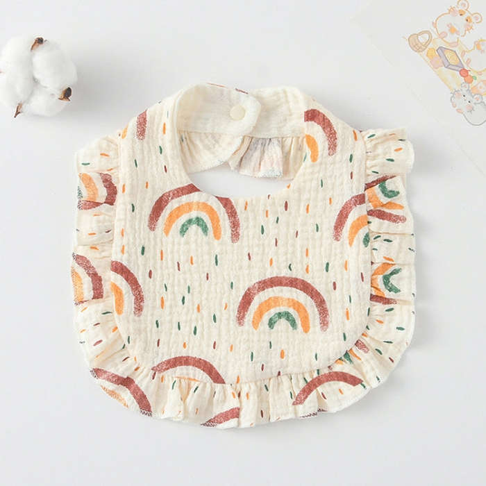 Baby Feeding Bib Ruffle Infants Saliva Towel Soft Cotton Burp Cloth, Style: Rainbow