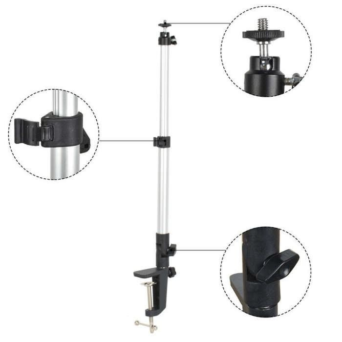 Aluminum Tube Cell Phone Live Streaming Telescopic Pole Desktop C-Clip Cell Phone Overhead Photo ...
