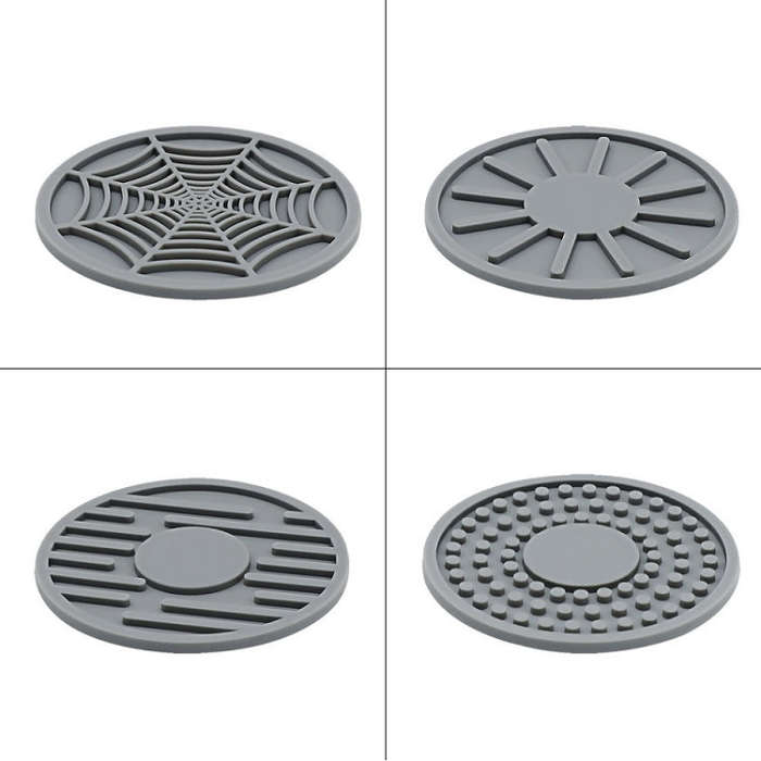 4pcs/set 6.8x0.3cm Car Anti-slip Silicone Water Coaster Storage Interior, Color: Gray