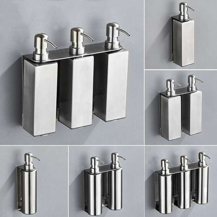 Hotel Stainless Steel Soap Dispenser Home Wall Mounted No Punch Press To Soap Bottle, Style: Squa...