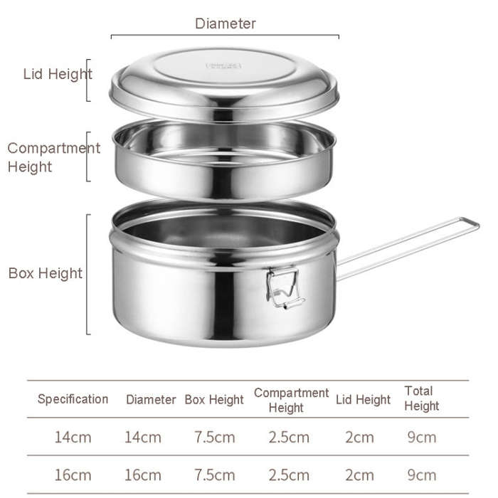 16cm Single Layer 304 Stainless Steel Round Lunch Box