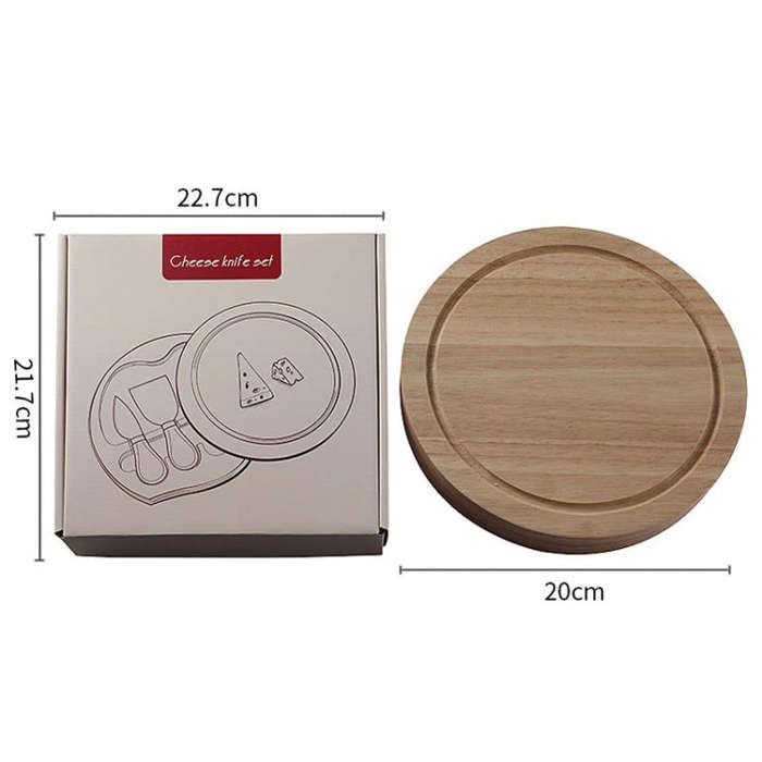 4pcs /Set Round Oak Box Cheese Knife Spatula Stainless Steel Cheese Tools Cutlery, Color: Black