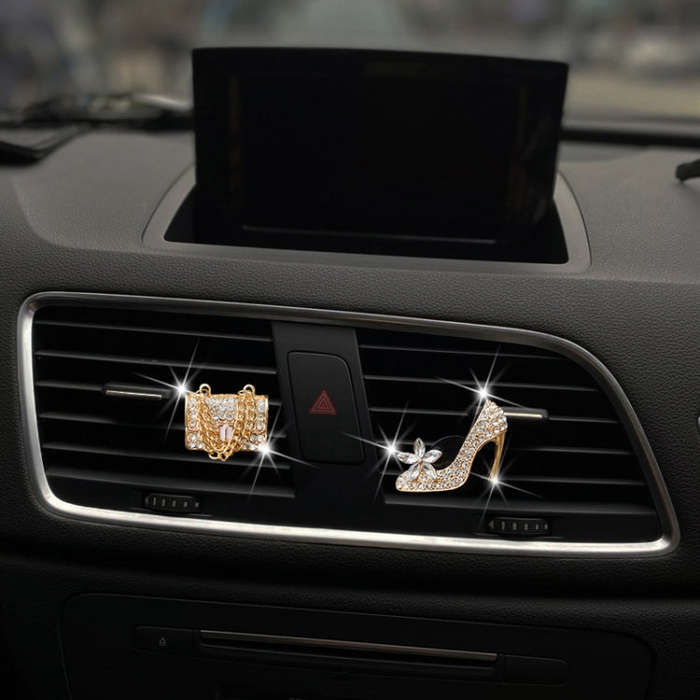 2pcs/Set Car Air Outlet Diamond-Encrusted Decoration Aromatherapy Clip, Color: Bag+Color High Heels