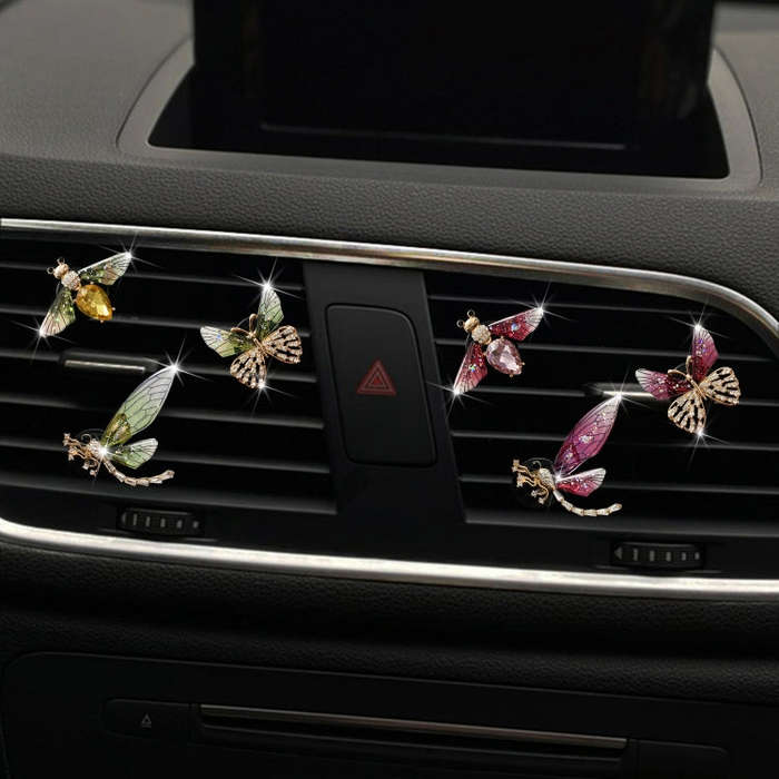 3pcs/set Metal Butterfly Dragonfly Bee Car Air Vent Aromatherapy Decorative Clip(Rose Red)