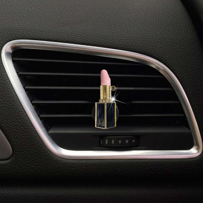 2pcs/Set Lipstick Diamond-Encrusted Car Air Vent Aroma Diffuser Clip(Pink)