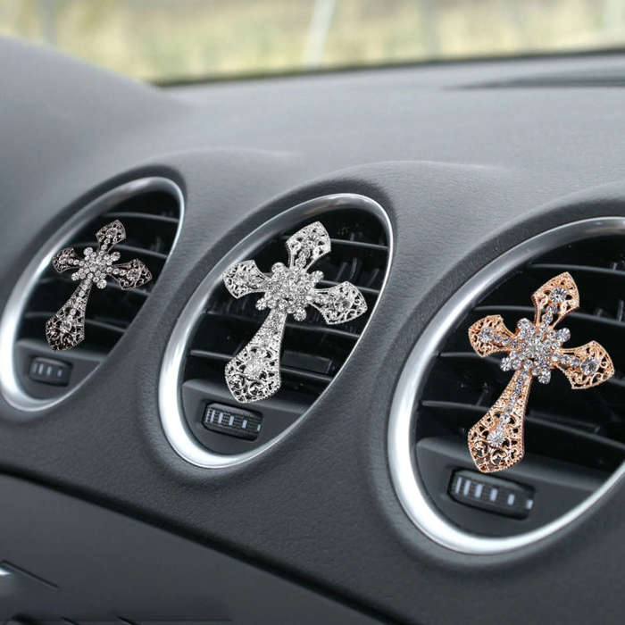 Metal Cross Car Air Outlet Decorative Aromatherapy Clip(Gold)