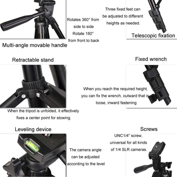 Portable Aluminum DSLR Camera Live Tripod Photography Retractable Landing Bracket, Specification:...