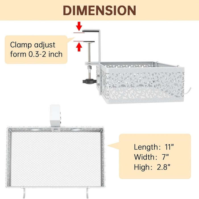 Hidden Under Desk Miscellaneous Storage Basket, Color: White Fixed