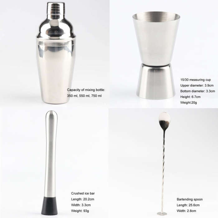 750ml 4 In 1 Stainless Steel Mixer Set With Bamboo Stand Shaker Tools