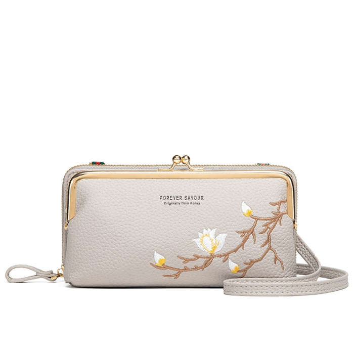 Embroidered Large Capacity Single-shoulder Phone Bag Crossbody Zipper Long Ladies Wallet, Color: ...