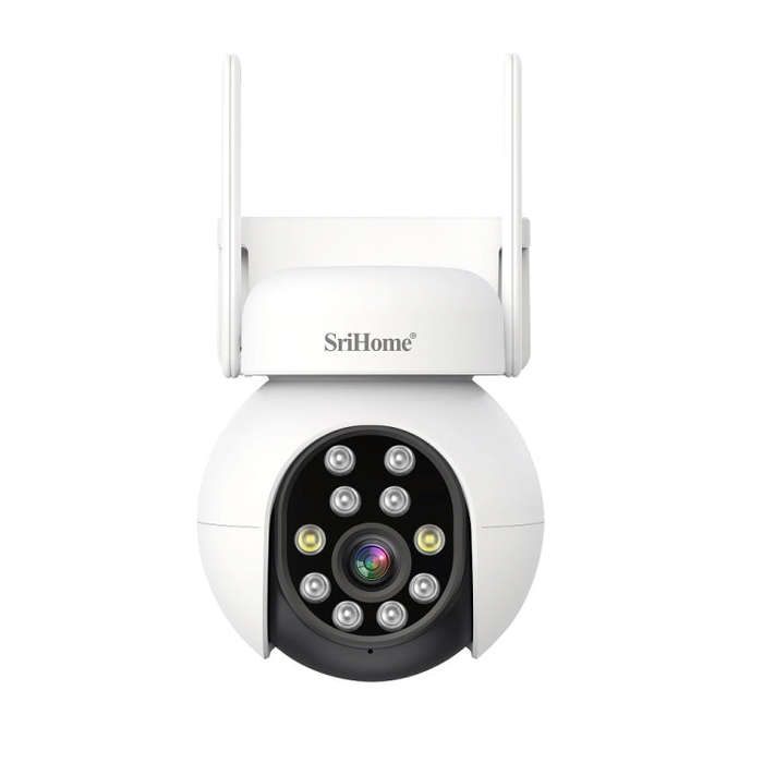 SriHome SH052 Wifi 5MP Wireless PTZ IP AI Auto Tracking Sound&Light Alarm Starlight Color Night V...