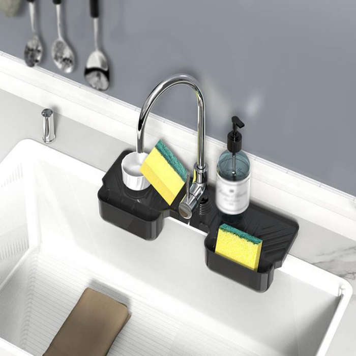 Silicone Drainage Mat Splash-Proof Silicone Pad Kitchen Bath Faucet Drainage Basket(Black)