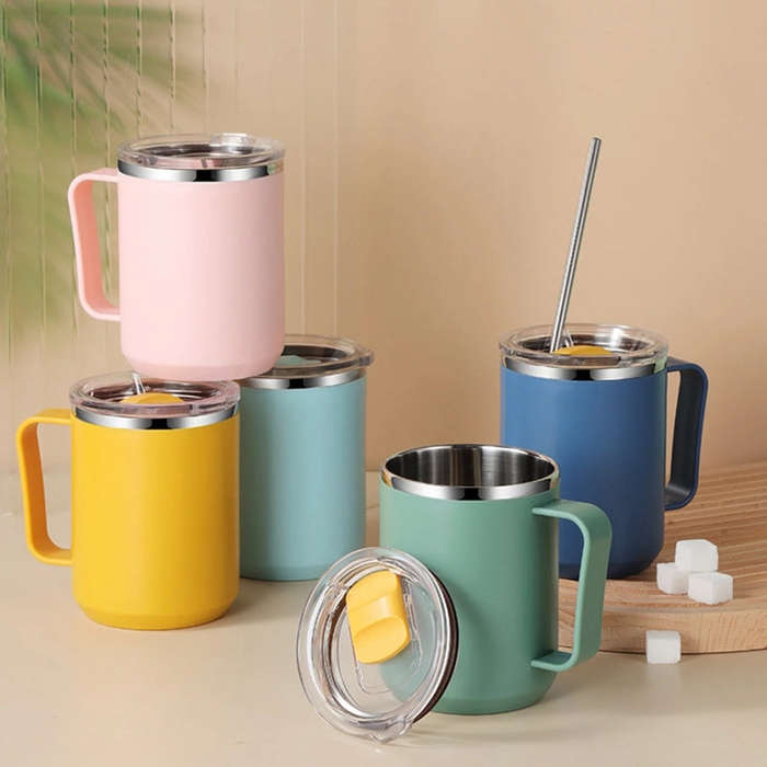 401-500ml 304 Stainless Steel Portable Mug Coffee Cup with Lid Leakproof Thermos Drink Bottle(Green)