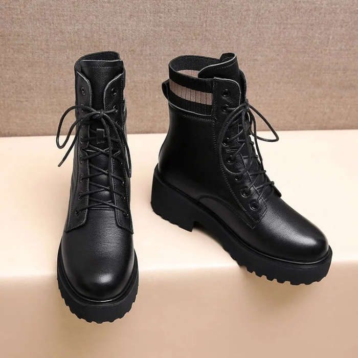 Women Fall And Winter Martin Boots England Style Thick Bottom Short Boots, Size: 38(Plus Velvet)