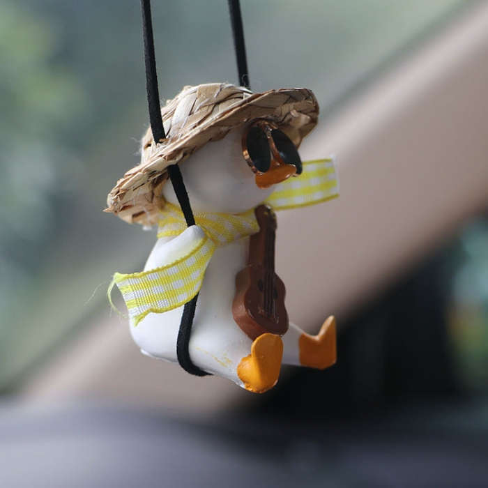 Car Cartoon Duck Rear View Mirror Interior Pendant(Pink Guitar Duck)