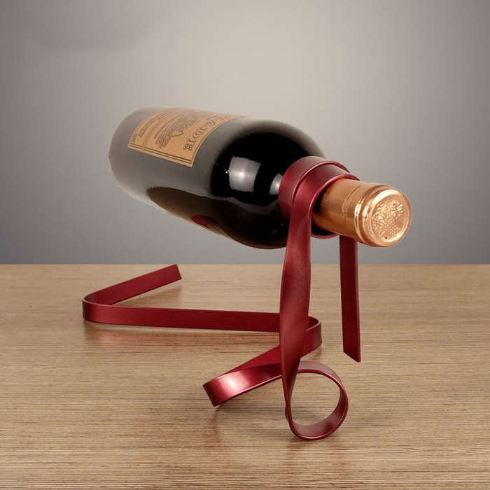 Metal Ribbon Suspended Wine Bottle Holder Home Desktop Decorative Ornaments(Black)