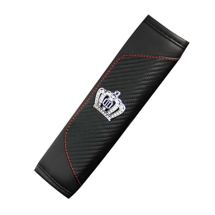 Car Seat Belt Cover Carbon Fiber Leather Auto Seat Shoulder Protection, Style: Crown Red