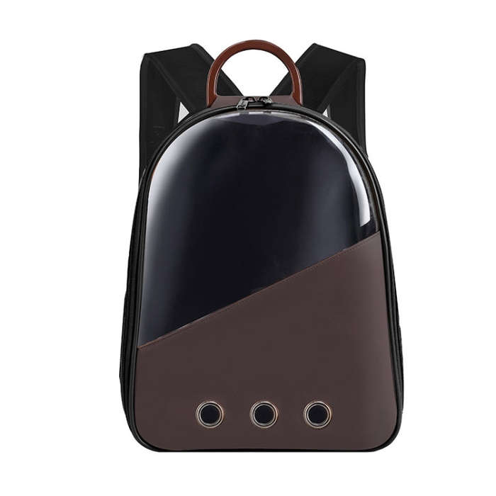 PU Pet Bag Cats And Dogs Outing Carrying Capsule Double Shoulder Backpacks(Model 1 Brown)