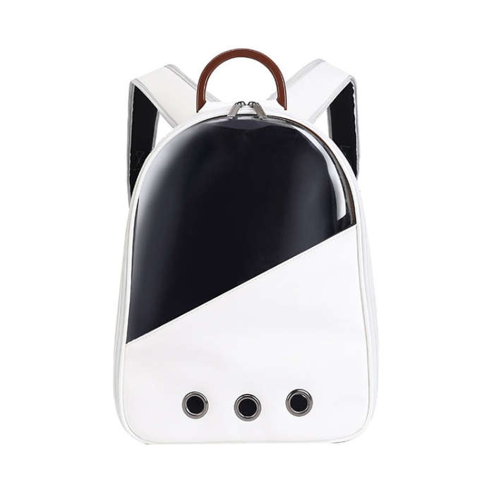 PU Pet Bag Cats And Dogs Outing Carrying Capsule Double Shoulder Backpacks(Model 1 Beige)