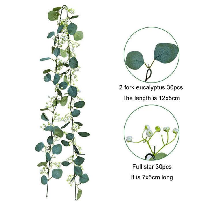 180cm Simulation Greenery Eucalyptus Ivy Leaf Rattan Hanging Fake Flower Decoration Rattan, Style...