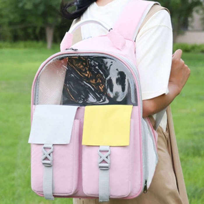 Pets Colorful Double Shoulder Bag Cats And Dogs Outing Carrying Capsule Backpacks(Model 6 Black)