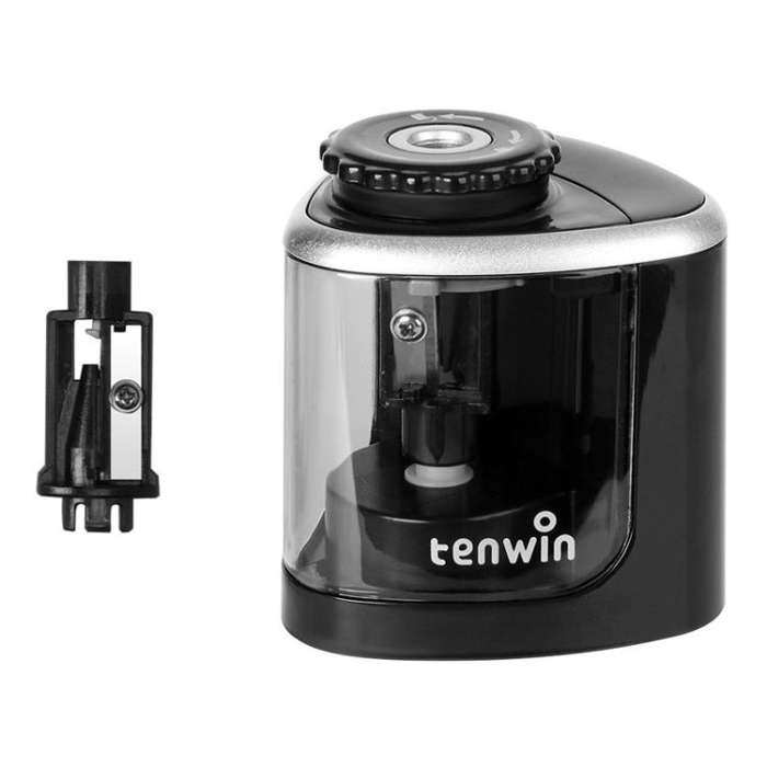 TENWIN Electrical Pencil Sharpener Student Stationery Semi-Automatic Sharpeners Battery Model(Black)