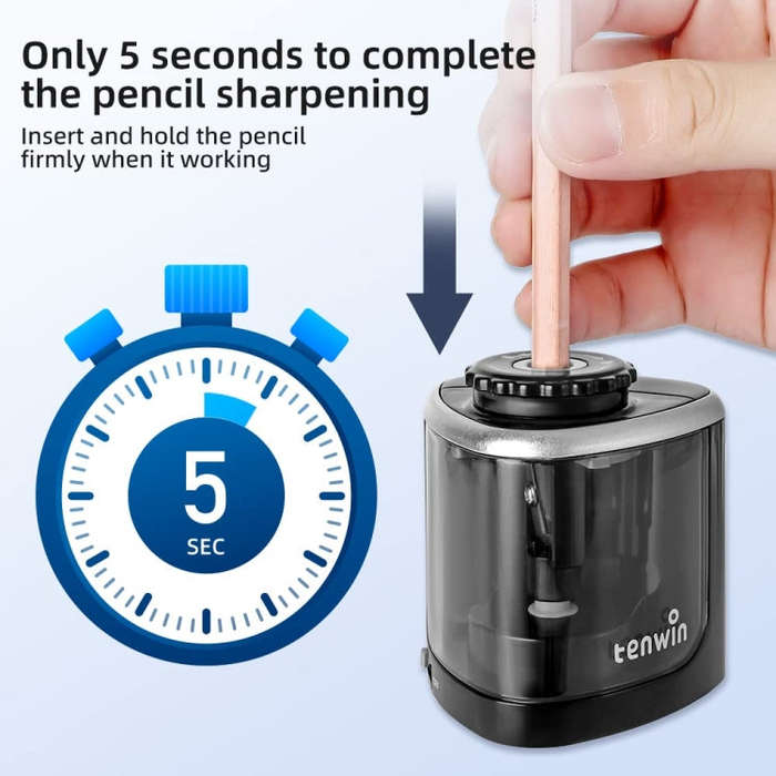 TENWIN Electrical Pencil Sharpener Student Stationery Semi-Automatic Sharpeners Battery Model(Blue)
