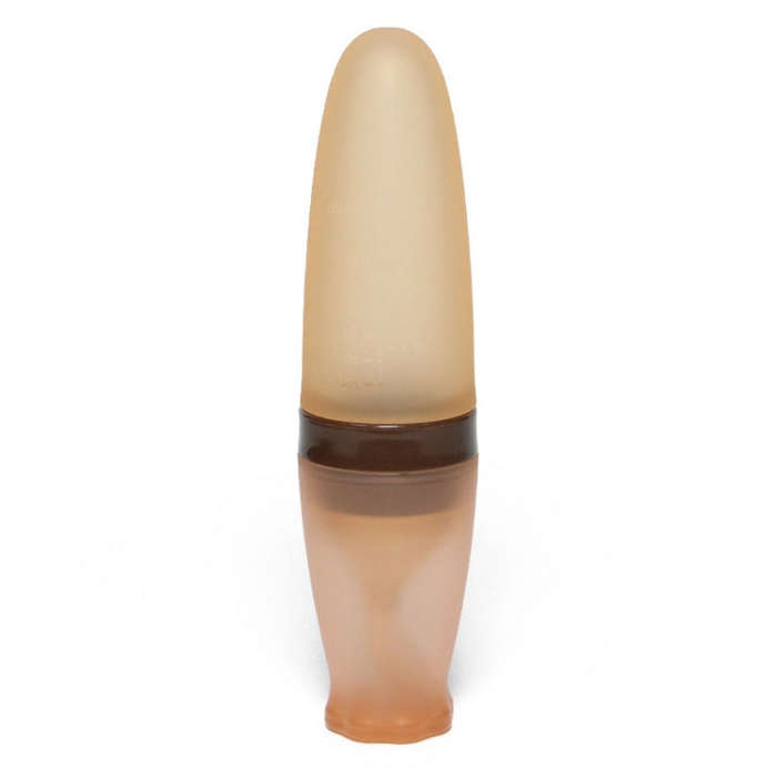 Infant Silicone Rice Paste Spoon Squeeze Feeding Soft Scoop Baby Complementary Food Tableware(Brown)