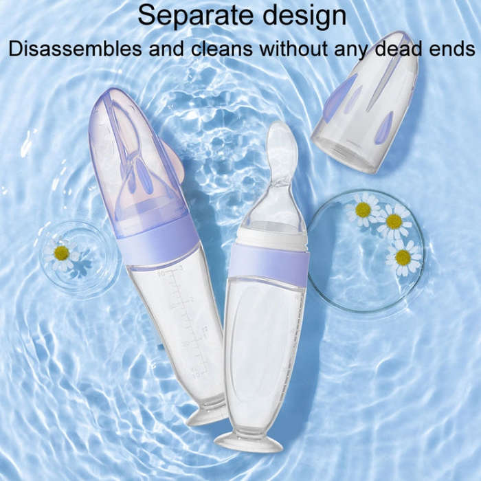 Baby Silicone Bottle Squeezeable Feeding Spoon Childrens Supplementary Bottle Feeder(Purple)