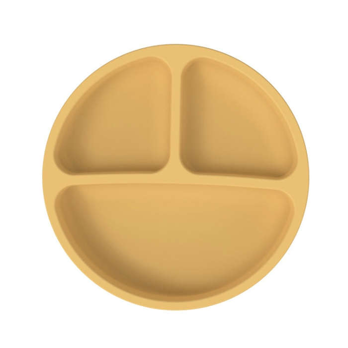3 Compartments Baby Silicone Suction Cup Plate Childrens Complementary Feeding Bowl(Yellow)