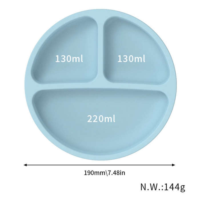 3 Compartments Baby Silicone Suction Cup Plate Childrens Complementary Feeding Bowl(Green)