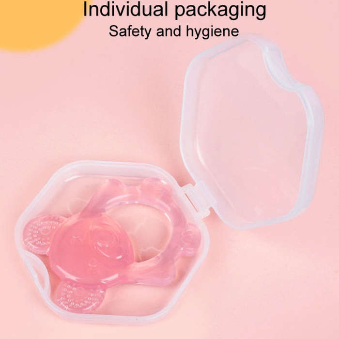 Baby Teething Stick Toys Childrens Silicone Bear Bites With Storage Box(Pink)