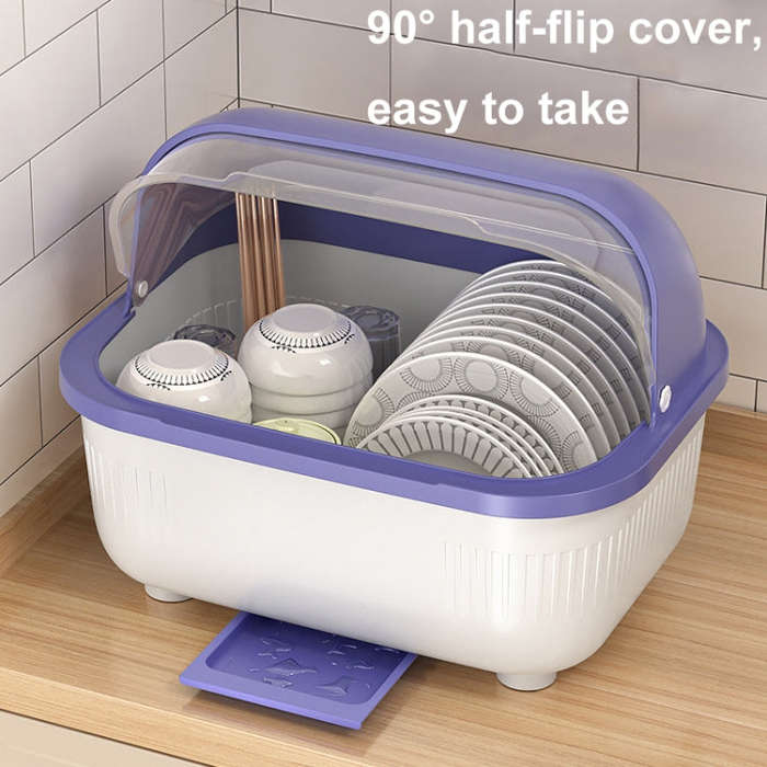 Household Dustproof Kitchen Tableware Storage Box Tableware Drain Rack, Spec: S (Blue)
